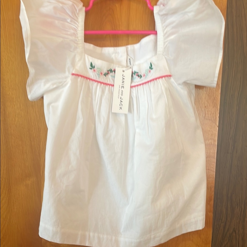 Janie and Jack White Blouse with Textured Fabric and Puffed Sleeves